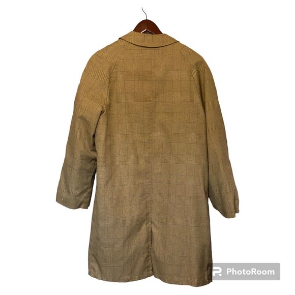 Tan Plaid Men's 40 or Large Vintage Overcoat Trench Coat Zip Out Lining - Picture 2 of 8